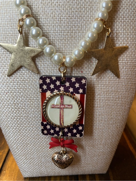 gypsy south Jewelry - In god we trust Pearl Beaded Necklace with Star Charms and Patriotic Pendant